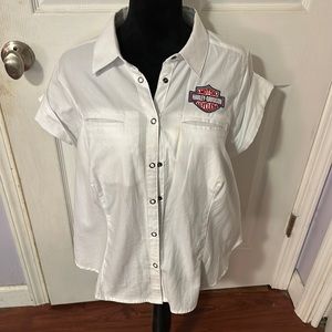 COPY - Harley Davidson, xl, red, white and blue, snap up shirt. Like new